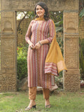 Anni Designer Women'S Rayon Blend Straight Printed Kurta With Pant & Dupatta (Mukesh Multi_L_Multicolor_Large),Multicolour,L,Rayon Blend,Casual,