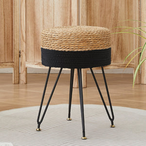 ALeesing Vanity Makeup Stool, Hand Weave Natural Seagrass Footstool Ottoman, Modern Multifunctional Vanity Stools Chair, Foot Re