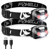 Foxelli USB-C Rechargeable LED Headlamp - Super Bright, Lightweight Head Lamp for Running, Camping, Hiking & Work - Comfortable 