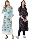 Anni Designer Women'S Crepe Straight Printed Kurta Pack Of 2 (Paga Combo_016_M_Multi & Dark Blue_Medium),Multi & Dark Blue,M