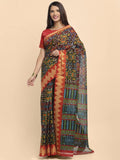 Anni Designer Women'S Linen Cotton Printed Saree With Blouse Piece (Srisha Black_Black),Black,Free,Linen Cotton,Printed,With Blouse Piece