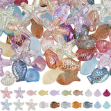 SUNNYCLUE 1 Box 4 Styles 120pcs Ocean Beads Fish Glass Beads Transparent Colorful Summer Themed Starfish Shell Sea Animal Bead B