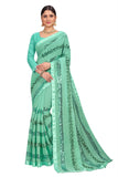 Shasmi Green Embroidered Embellished Georgette Sari With Blouse Piece Saree For Women Ribbion Sequance Sea Green