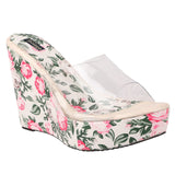 Shoetopia Women White Stylish Printed Wedges Heels Sandal-Eu41,White,8,B09QFSV3FT
