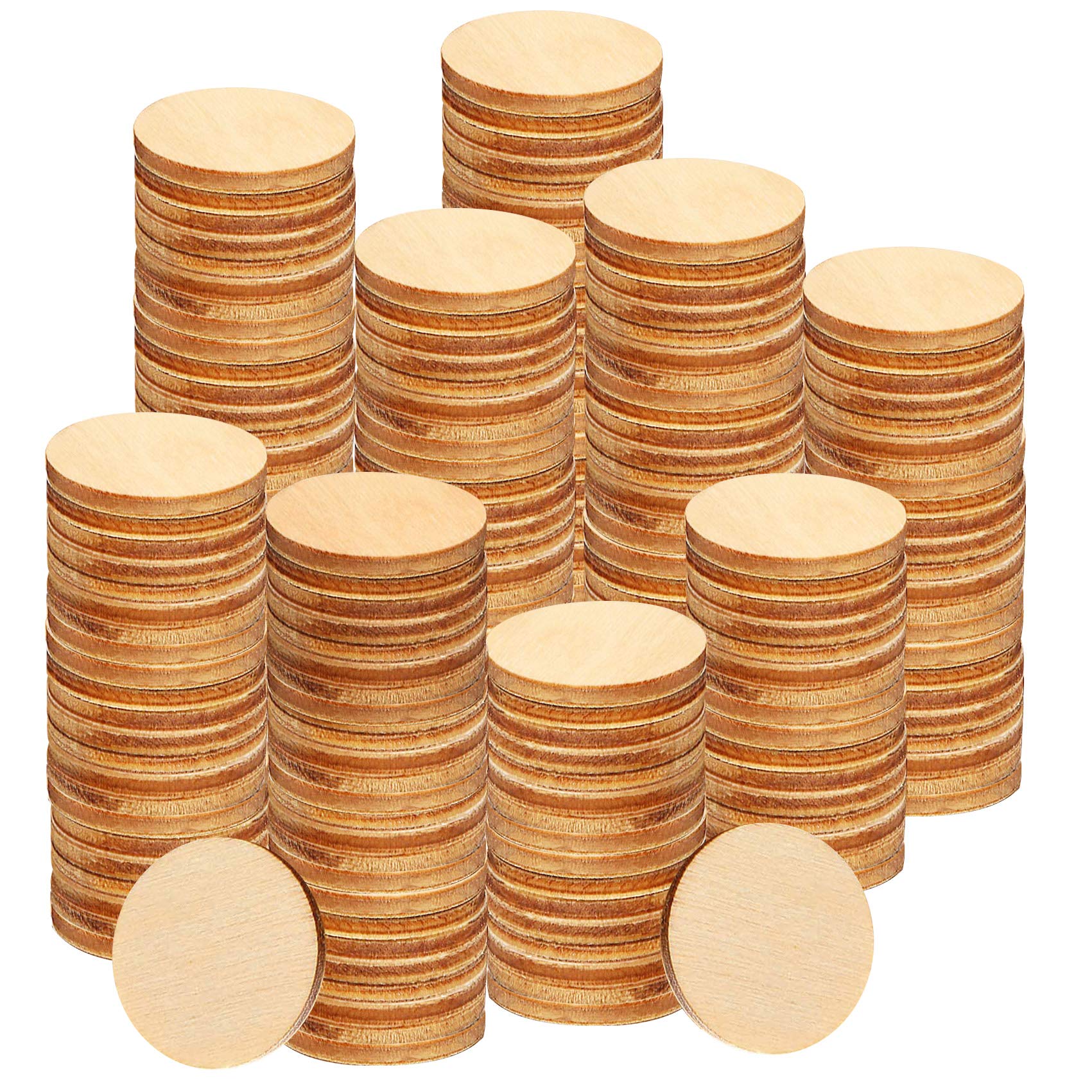 Coopay 600 Pieces Unfinished Wood Circle Natural Round Wood Disc Slices Wooden Cutouts Ornaments for DIY Crafts, Painting, Weddi