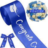 Zeyune 10 Yards Glitter Graduation Ribbon 2 Inch Class of 2026 Blue Silver Ribbon Craft Congrats Grad for Flower Bouquet Gift Wr