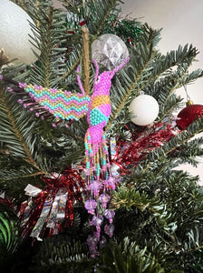 Hummingbird Hanging Figurine Ornament Czech Glass Seed Bead Fringe Tail Dangles - Handmade Gifts Spirit Animal Boho Accessories