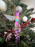 Hummingbird Hanging Figurine Ornament Czech Glass Seed Bead Fringe Tail Dangles - Handmade Gifts Spirit Animal Boho Accessories