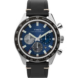 Timex Mens Waterbury Traditional 41mm Watch - Black Strap Blue Dial Stainless Steel Case