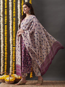 Gosriki Women'S Cotton Blend Straight Printed Kurta With Pant & Dupatta (Gopmata Pink-Gs_S_Pink_Small),Pink,,B0CP79ZTD9