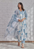Anni Designer Women'S Rayon Blend Printed Anarkali Kurta With Pant & Dupatta (Betul White_L_White_Large),White,L,Rayon Blend,Anarkali,