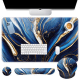 Britimes Blue and Gold Marble Keyboard Mouse Pad Set 4in1 Large Mousepad+Keyboard Wrist Rest+Mouse Wrist Rest+Coaster Set with E