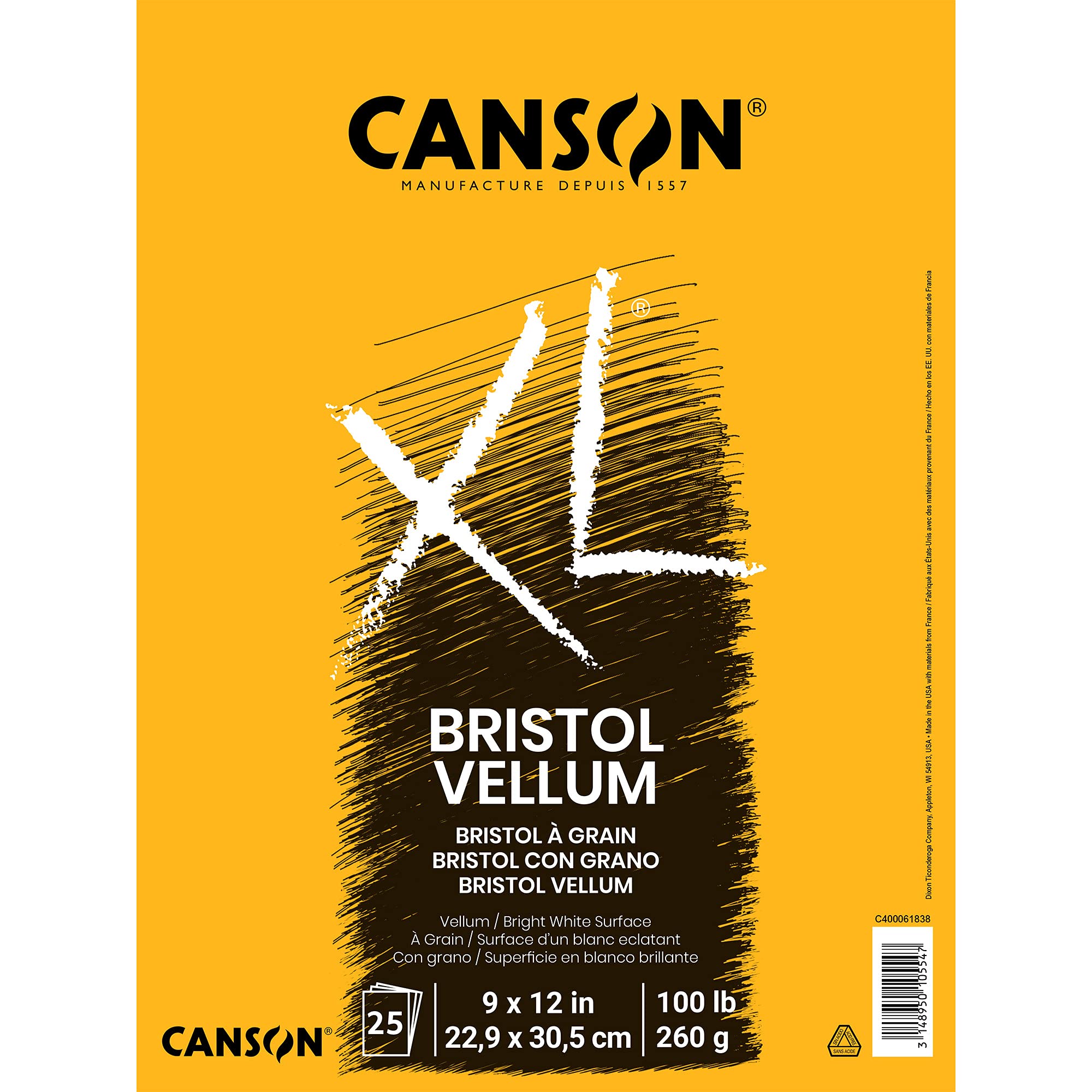 Canson Xl Series Bristol Paper, Vellum, Foldover Pad, 9X12 Inches, 25 Sheets (100Lb260G) - Artist Paper For Adults And Students