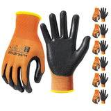 MANUSAGE Safety Work Gloves, Excellent Grip, Nylon Shell Foam Nitrile Palm Coated Working Gloves, Knit Wrist Cuff (Size L, Orang
