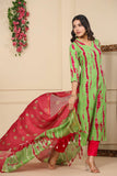 Anni Designer Women'S Rayon Blend Straight Printed Kurta With Pant & Dupatta (Sibori-Methi-Tgd_S_Green_Small),Green,S,,,