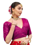 Pujia Mills Womens Fancy Readymade Half Sleeve Sequins Saree Blouse (Rani, 36)