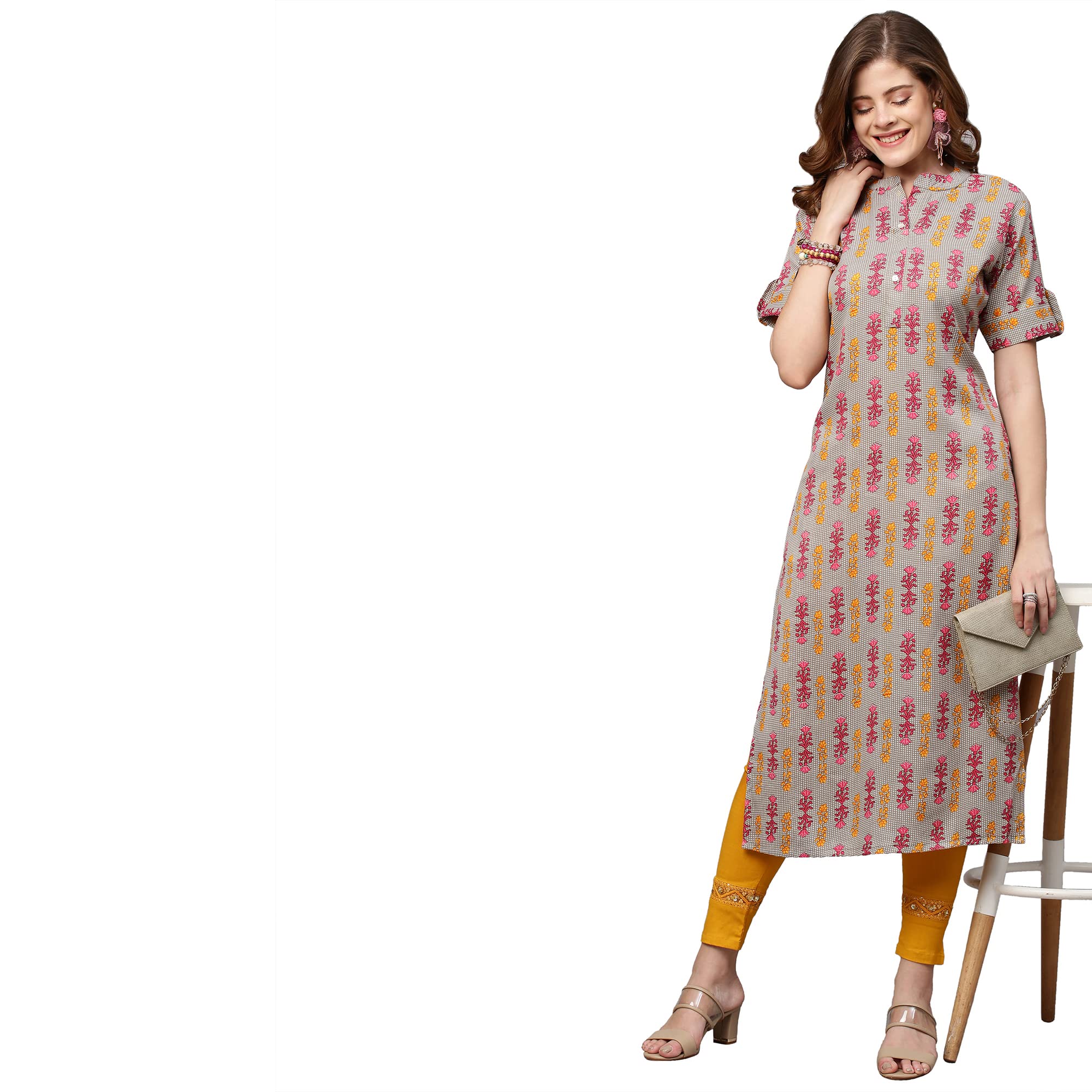 Anni Designer Women'S Crepe Printed Straight Kurta (Noki Sty Light Pink_S_Light Pink_Small),Light Pink,S