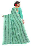 Shasmi Green Embroidered Embellished Georgette Sari With Blouse Piece Saree For Women Ribbion Sequance Sea Green
