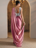Libas Womens Embellished Satin Saree With Blouse Piece Pink Onesize