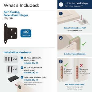 Amerock | Cabinet Hinge | Variable Overlay Hinge | Oil Rubbed Bronze | 10 Pack | Self-Closing Hinge | Face Mount Hinge | Cabinet