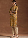 Libas Women'S Silk Printed Straight Kurta (29216 Mustard Mustard Xl