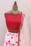 Fashion Basket Women'S Gerogette Semi Stitched White Lehenga Choli Pink Free Size Fb-Lh-L8229