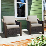 MeetLeisure Patio Metal Armchairs Set of 2, Outdoor Conversation Furniture Set, Premium & Washable Cushions, Durable PE Rattan, 