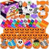 48 Halloween Toys Pack with Pumpkin Box, Halloween Party Favors Gifts for Kids, Squishy Mochi Toys in Bulk with Bubble Push it K