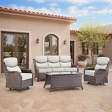 Swivel Patio Chairs Sofa Set of 4 with 6 Thick Cushion - Wicker Outdoor Swivel Rocker Patio Chair,Sofa/Glass Coffee Table, High 