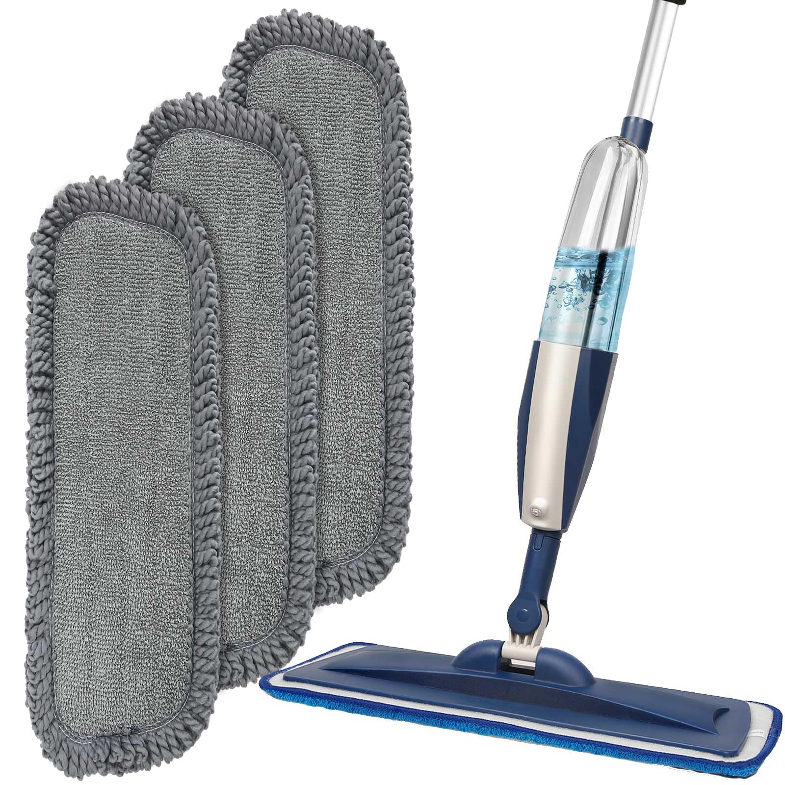16.5 inch Grey Mop Replacement Heads, 3 Pack Pads for Wet or Dry Floor Cleaning and Scrubbing Reusable Washable Mops Heads Refil