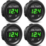 Frienda 4 Pieces DC 12V Car Voltage Gauge LED Display Waterproof Voltmeter Digital Round Panel Voltmeter Compatible with Vehicle
