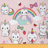 Cat Unicorn Upholstery Fabric for Chairs, Cute Kitten Kawaii Pet Animal Outdoor Fabric by The Yard, Girls Rainbow Cat Lover Deco