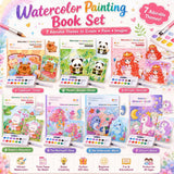 Vinsh Enterprise Watercolor Painting Book Set for Kids, 7 Themes Watercolor Coloring Books with Water Brush Pen & Paint Palette,