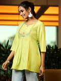Libas Women'S Cotton Blend A-Line Kurtis (58239B_Lime Lime Xl