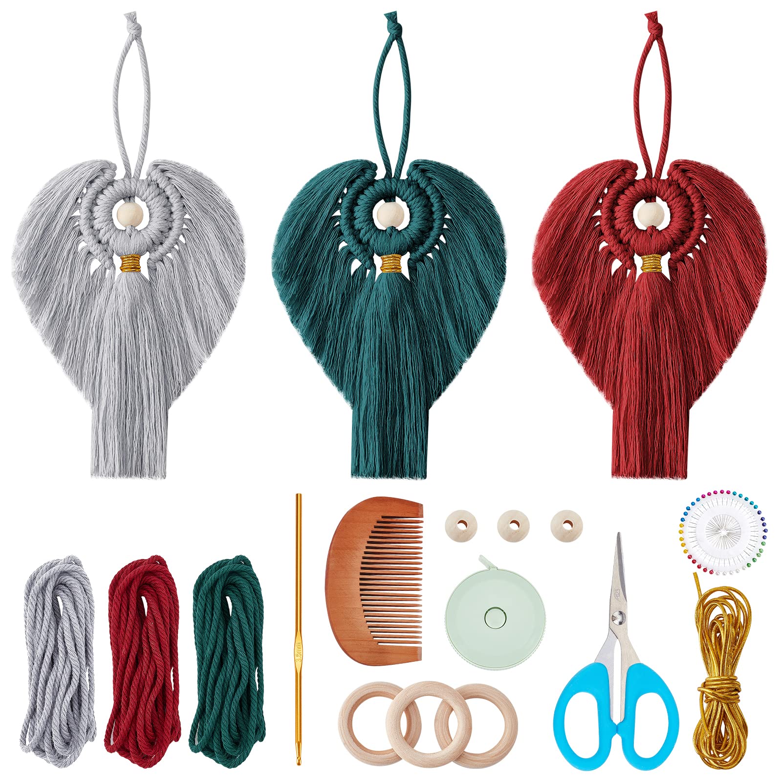 FREEBLOSS 3 Set DIY Macrame Angel Kit Macrame Angel Hanging Ornament Boho Macrame Wall Hanging Decor Macrame DIY Kit Christmas G
