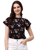 Wedani Women'S Casual Short Sleeves Round Neck Foral Top (Small Black),Black,S