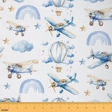 Blue Aircrafts Boys Fabric by The Yard,Kids Teens Hot Air Balloon Decorative Fabrics,Cartoon Airplane Quilting Supplies for Sewi