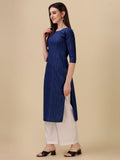 Wedani Women'S Cotton Rund Neck Casual Wear Straight Kurta (Krt503) (Medium Blue),Blue,M,Cotton,A-Line,
