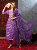 Anni Designer Women'S Cotton Blend Straight Printed Kurta With Pant & Dupatta (Doremi Purple-Jl_S_Purple_Small),Purple,S,,,