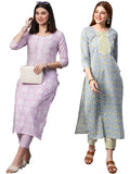 Gosriki Women'S Cotton Blend Printed Straight Kurta With Pant Pack Of 2 (Combo-Mukh-Mikaa-Gs_Xxl_Multi_Xx-Large) Multicolour,Multicolour,2,B0CM9KNMHK