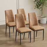 RDUEEI Modern Dining Room Chairs Brown, Metal Chairs Set of 4 with Leathaire Fabric and Chrome Leg High Back, Metal Kitchen Sill