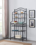 Pilaster Designs Leroy Transitional 5 Tier Freestanding Kitchen Bakers Rack With Black Metal Frame And Walnut Wood Center Shelf