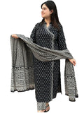 Gosriki Women'S Rayon Blend Straight Printed Kurta With Pant & Dupatta (Mishru Black-Gs_Xxl_Black_Xx-Large),Black,2,B0DD76T83S