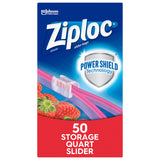 Ziploc Quart Food Storage Slider Bags, Power Shield Technology for More Durability, 50 Count