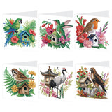 Tontut 6pcs Diamond Art Painting Kit Greeting Card, Bird on The House 5D DIY Diamond Handmade Holiday Greeting Card with Envelop