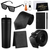 Tioncy 12 Pcs Men Birthdays Gift Set with Box Basket Father's Day Gift Tumbler Wood Bottle Opener PU Leather Wallet Tie Belt Key