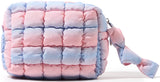 Yarnic Quilted Makeup Bag Cosmetic Bag, Travel Toiletry Bag for Women, Cute Makeup Bag Organizer Puffer Makeup Pouch (Blue Pink,