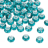 HARFINGTON 100Pcs 14mm Large Hole Acrylic Beads Lake Blue European Loose Round Faceted Rhinestone Craft Bead for DIY Bracelet Ne