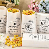 Whaline 100Pcs All Because He Popped The Question Popcorn Bags Wedding Engagement Disposable Paper Treat Bag White Grease Resist