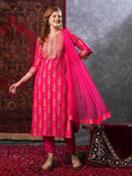 Anni Designer Women'S Cotton Blend Straight Printed Kurta With Pant & Dupatta (Ajapina Pink-Nw_M_Pink_Medium),Pink,M,,,